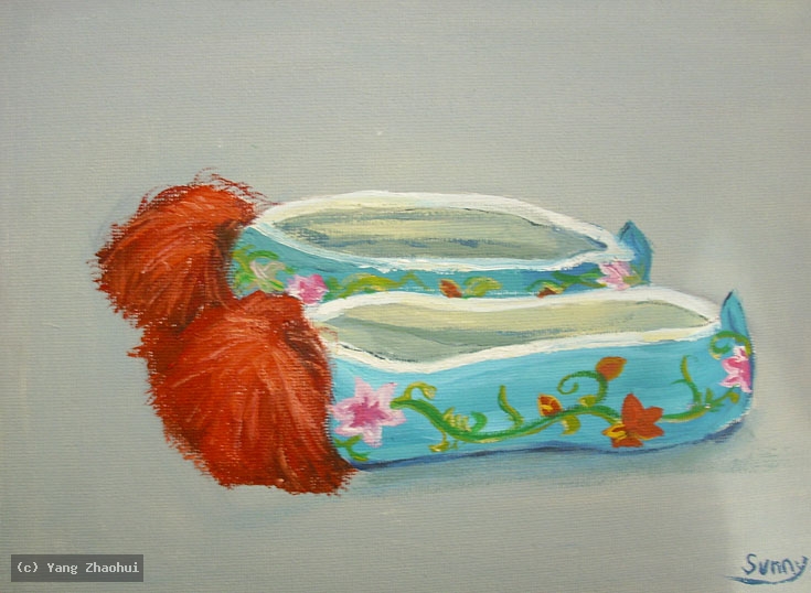 Artist Yang Zhaohui, Artist Zhaohui Yang, Artist Zhao hui Yang, Yang Zhaohui artwork, China contemporary art, original artwork, original painting, Chinese robe, still life, oil painting, acrylic paint