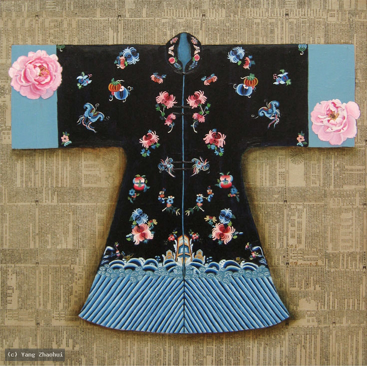 Artist Yang Zhaohui, Artist Zhaohui Yang, Artist Zhao hui Yang, Yang Zhaohui artwork, China contemporary art, original artwork, original painting, Chinese robe, still life, oil painting, acrylic paint