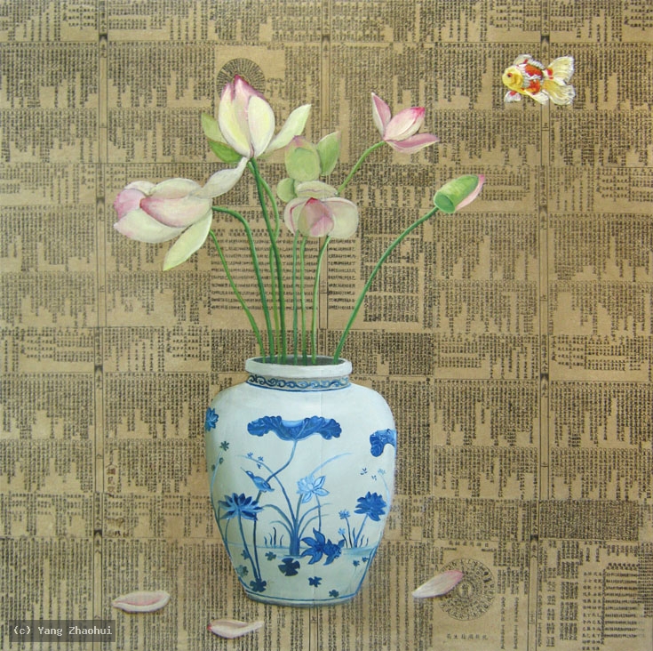 Artist Yang Zhaohui, Artist Zhaohui Yang, Artist Zhao hui Yang, Yang Zhaohui artwork, China contemporary art, original artwork, original painting, Chinese robe, still life, oil painting, acrylic paint