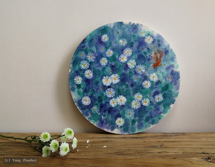 Artist Yang Zhaohui, Artist Zhaohui Yang, Artist Zhao hui Yang, Yang Zhaohui artwork, China contemporary art, original artwork, original painting, Chinese robe, still life, oil painting, acrylic paint : Fish No.3