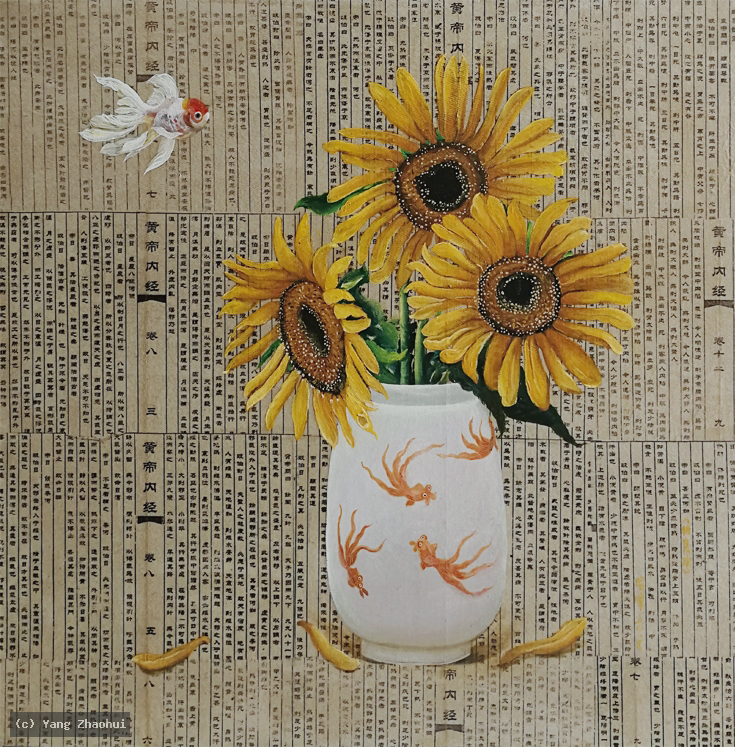 Artist Yang Zhaohui, Artist Zhaohui Yang, Artist Zhao hui Yang, Yang Zhaohui artwork, China contemporary art, original artwork, original painting, Chinese robe, still life, oil painting, acrylic paint