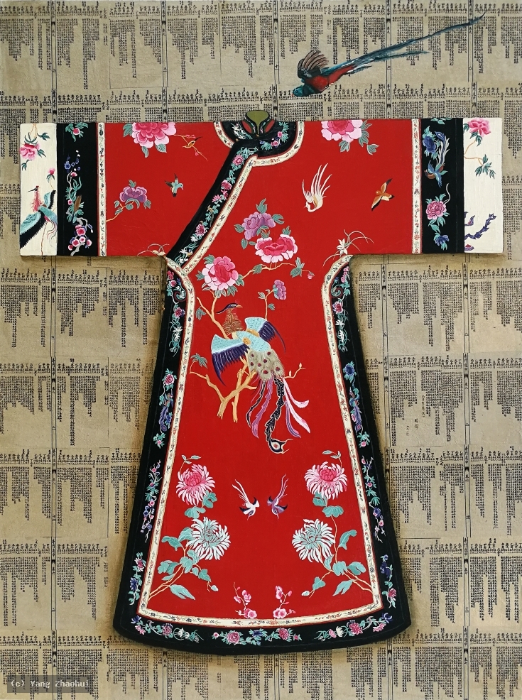 Artist Yang Zhaohui, Artist Zhaohui Yang, Artist Zhao hui Yang, Yang Zhaohui artwork, China contemporary art, original artwork, original painting, Chinese robe, still life, oil painting, acrylic paint